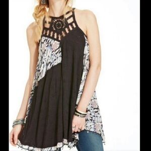 Free People dress tunic crochet cage neck size medium women boho eyelet